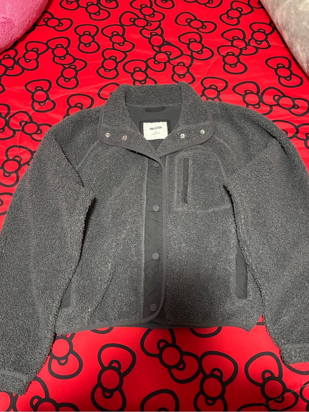 Hollister Women's Dark Gray Sherpa Teddy Jacket